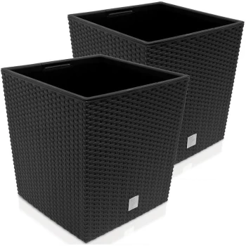 Image of Flower Pot Rattan Look Weatherproof Removable Inner Pot Flower Box Planter Indoor Area Outdoor Area Planter 2x - 35 Ltr. - anthrazit (de)