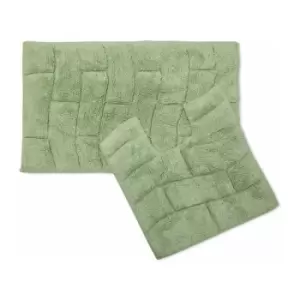 Image of Emma Barclay Waves Cotton Chenille Bath Mat & Pedestal Mat Set, Sage Green