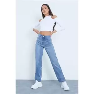 Image of I Saw It First Mid Wash Comfort Stretch Split Hem Jean - Blue