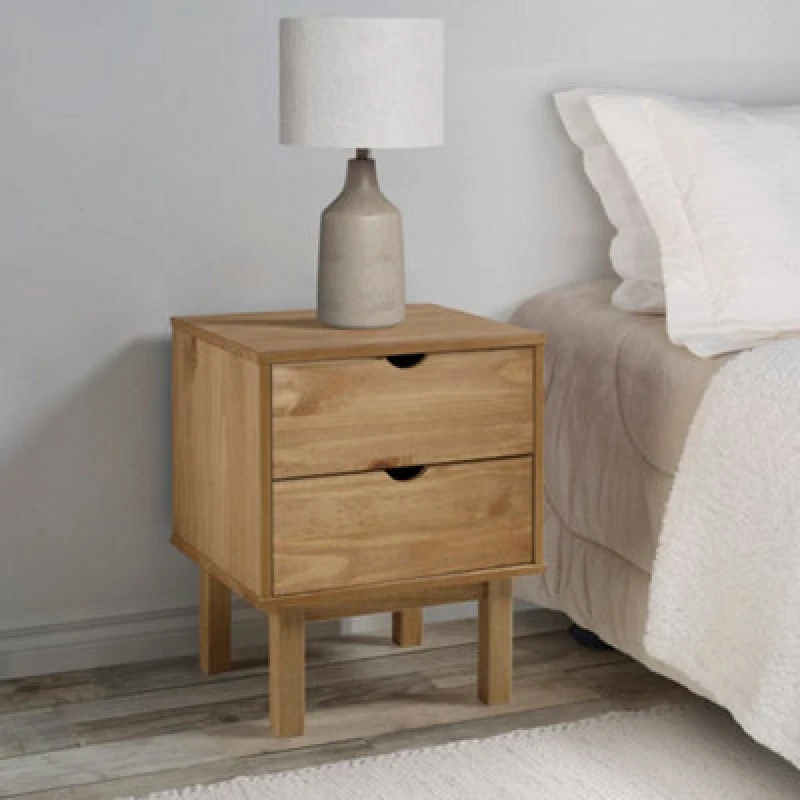 Image of Vidaxl Bedside Cabinet Otta 46X39.5X57cm Solid Wood Pine, Brown 348576