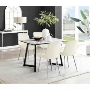 Image of Furniture Box Carson White Marble Effect Dining Table and 4 Cream Pesaro Silver Chairs
