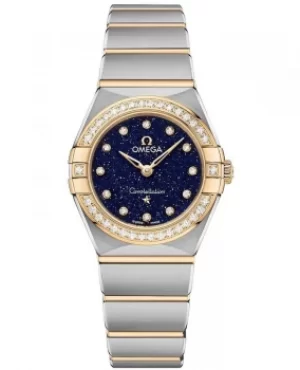 Image of Omega Constellation Manhattan Quartz 25mm Blue Dial Diamond Yellow Gold and Stainless Steel Womens Watch 131.25.25.60.53.001 131.25.25.60.53.001