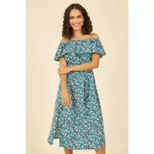 Image of Yumi Green Ditsy Floral Bardot Midi Dress - Green