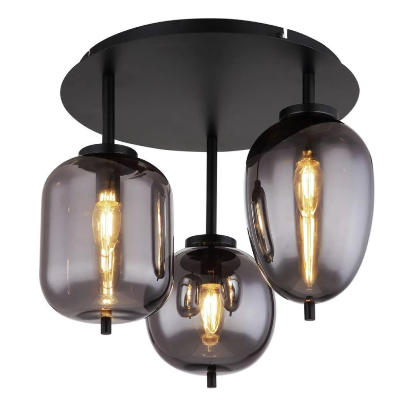 Image of Netlighting Blacky Globe Ceiling Light Matt Black Smoke Glass Shade 3x E14 Black Unisex