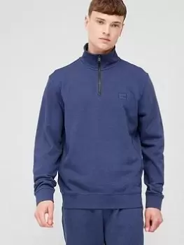 Image of BOSS Zetrust Quarter Zip Sweatshirt, Navy, Size S, Men