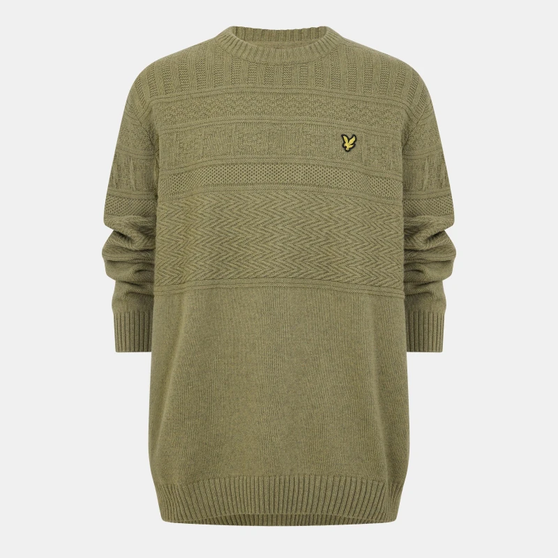 Image of Lyle and Scott Guernsey Crew Neck Jumper, - Green Green 2XL