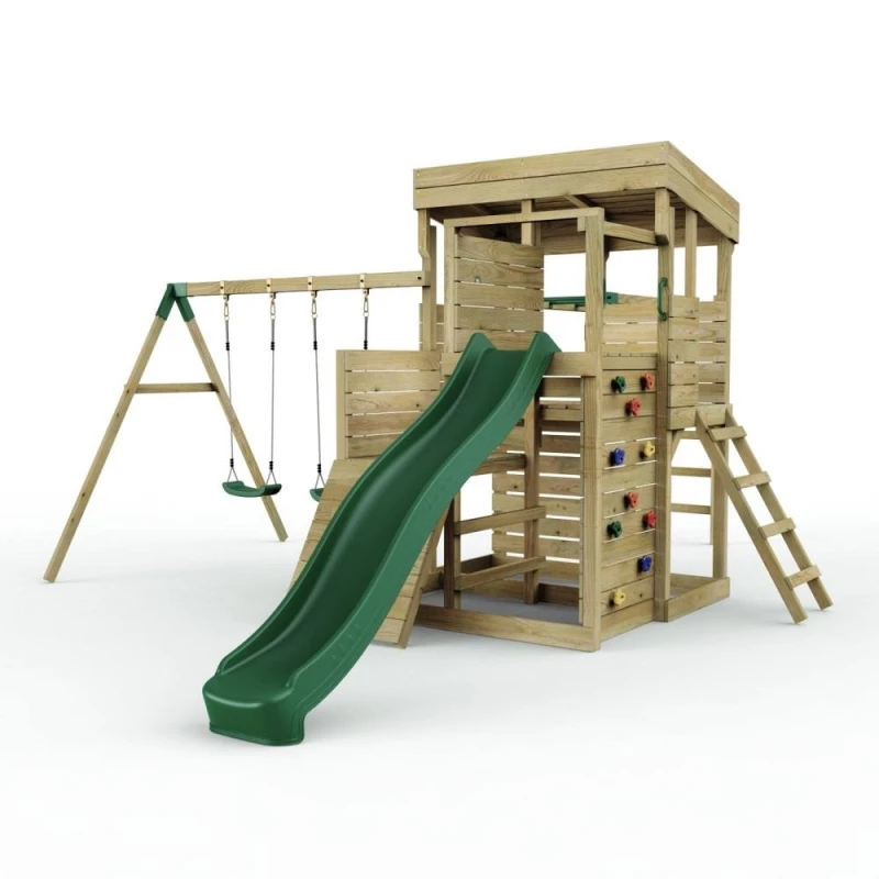 Image of OutdoorToys 2 Tier XL Lookout Tower with Swings & Monkey Bars in Brown Brown Unisex