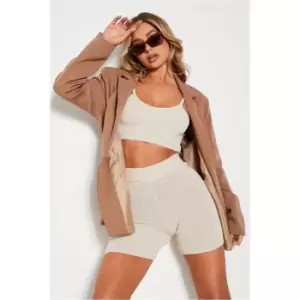 Image of I Saw It First Stone Recycled Tape Knitted Ribbed Bralet Co-Ord - Brown