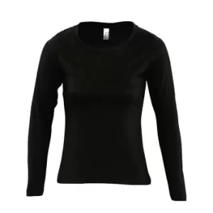 Image of SOLS Womens/Ladies Majestic Long Sleeve T-Shirt (M) (Deep Black)