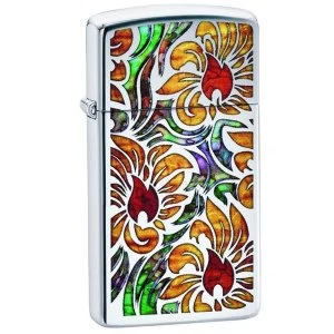 Image of Zippo Fusion Floral Design High Polish Chrome Windproof Lighter
