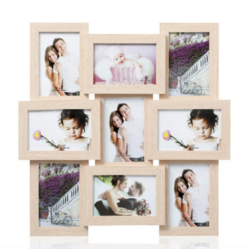 Image of Arpan Mdf Multi Apperture Picture/photo Frame, Holds 9 X 6''x4'' Photos (Natural)