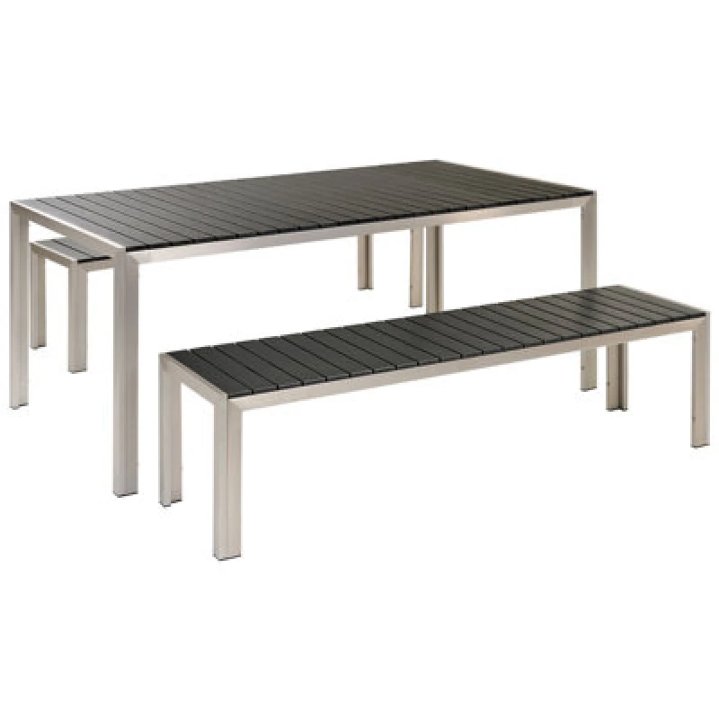 Image of Beliani Garden Dining Set With Benches 6 Seater Nardo Black/ Silver