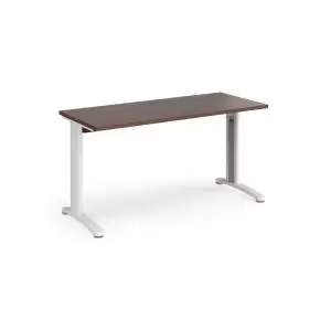 Image of TR10 straight desk 1400mm x 600mm - white frame and walnut top