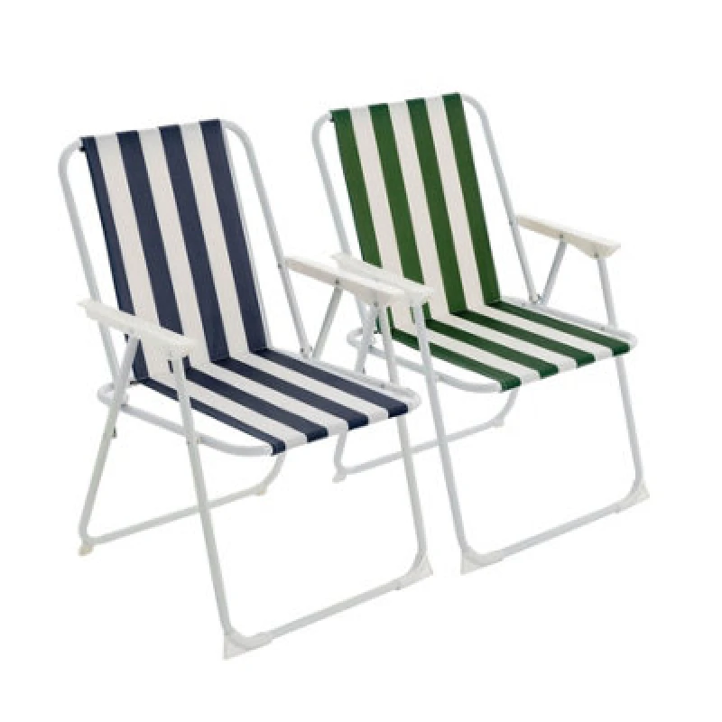 Image of Harbour Housewares Folding Metal Beach Chairs Blue/Green Stripe Pack of 2 Multi
