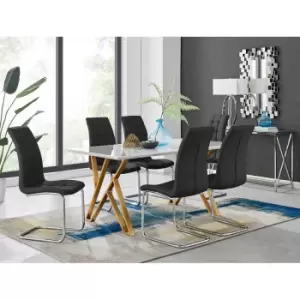 Image of Furniture Box Taranto White High Gloss Dining Table and 6 Black Murano Chairs