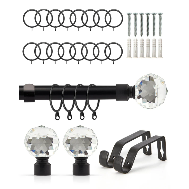 Image of Emma Barclay Emma Barclay Crystal - Extendable Curtain Pole with rings - Black 1.2 - 2.1m Unisex