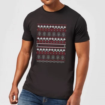 Image of Star Wars On The Naughty List Pattern Mens Christmas T-Shirt - Black - 5XL