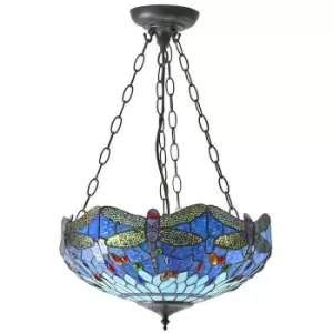 Image of Tiffany Glass Hanging Ceiling Pendant Light Blue Dragonfly 3 Lamp Shade i00108