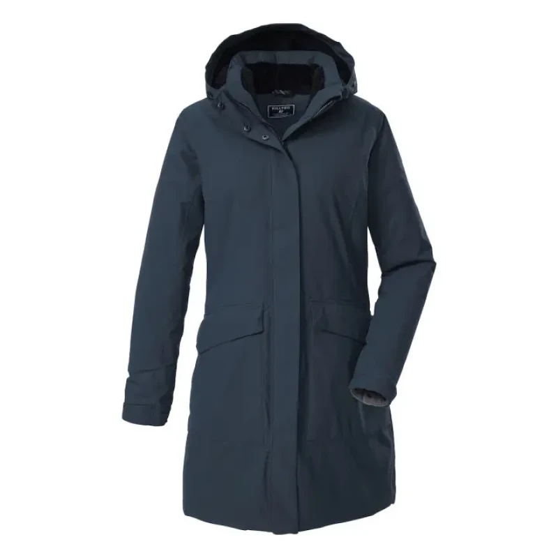 Image of Killtec Womens long hooded waterproof jacket Killtec Kow 18 Bleu Female 48