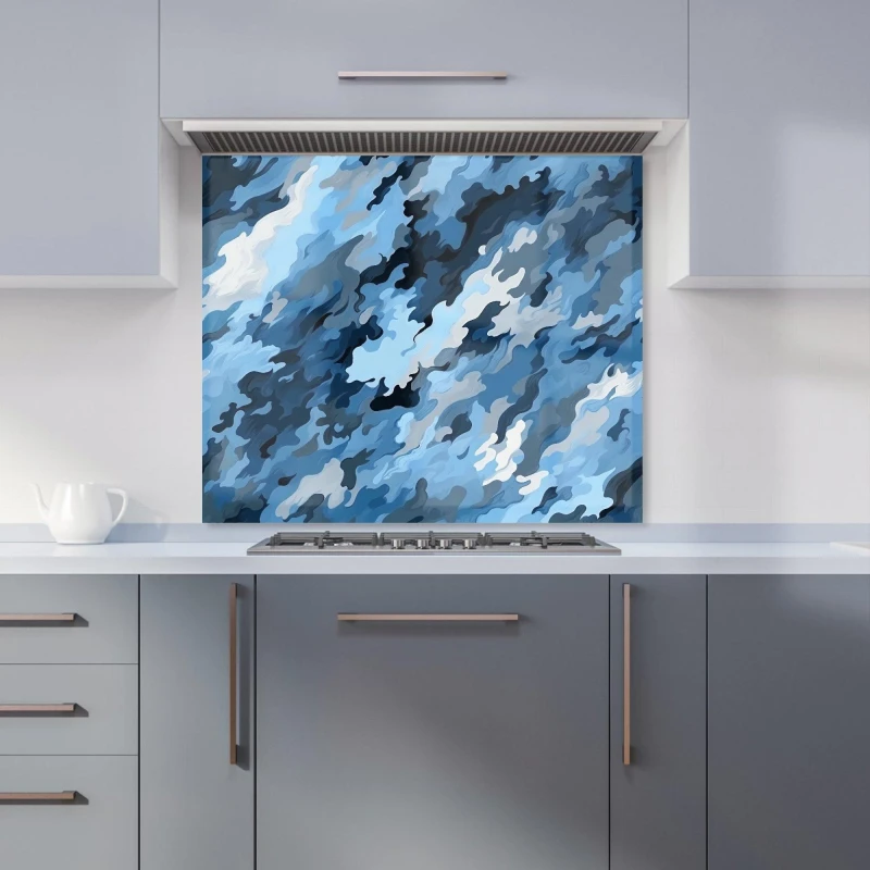 Image of Warren Reed - Designer Blue & Grey Canvas Brushstrokes Kitchen Splashback Size: 700mm x 650mm Blue Unisex 700mm x 650mm