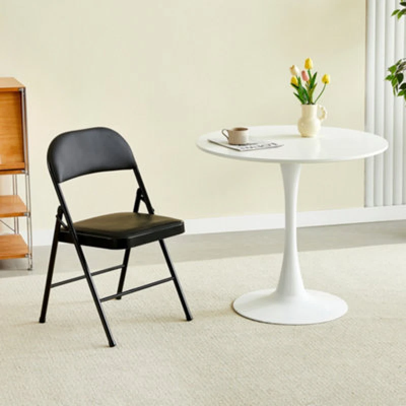 Image of MCC Direct Single Folding Dining Chair Metal Frame Padded Seat Black