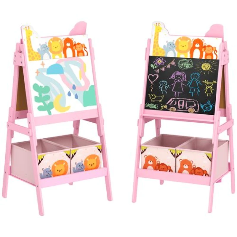 Image of AIYAPLAY 2 in 1 Kids Easel with Whiteboard - Chalkboard - Storage Boxes - Pink TJ Hughes 5063603219915