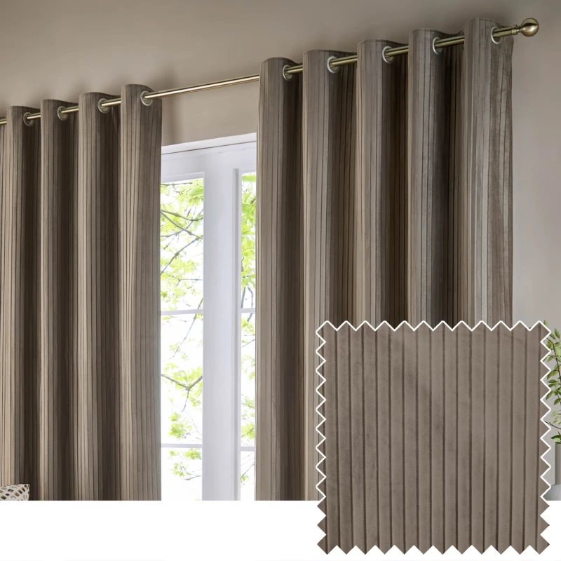 Image of Paoletti Paoletti Corinthian Velvet Room Darkening Eyelet Curtains in Light Brown Size: 168cm width x 183cm drop Light Brown 168cm width x 183cm dro