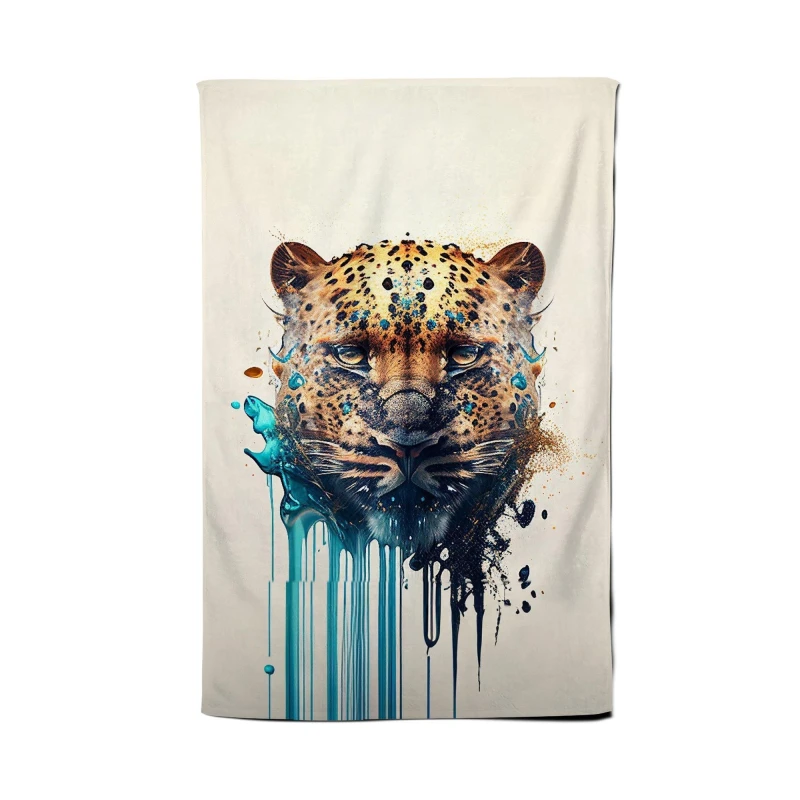 Image of Warren Reed - Designer Leapoard Face Splashart On Light Background Tea Towel in Yellow Yellow Unisex