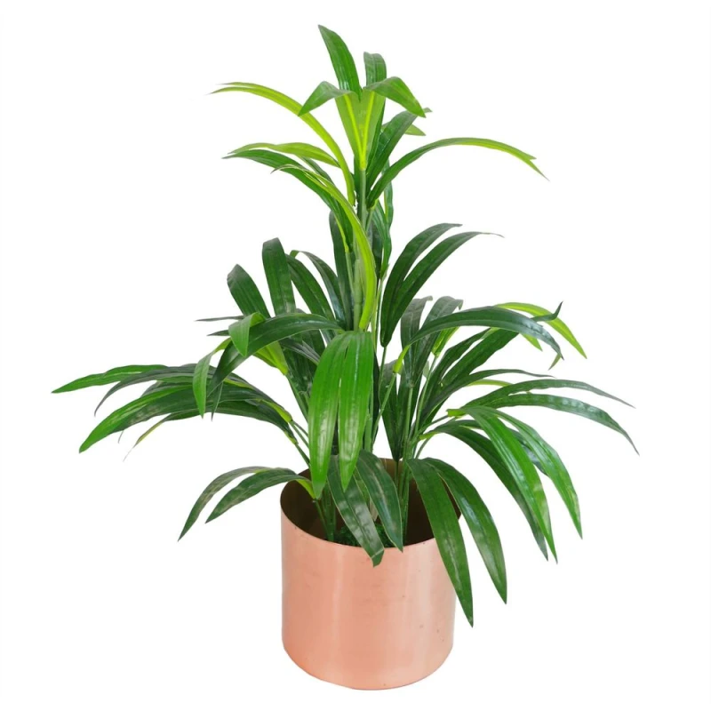 Image of Leaf 65cm Artificial Bamboo Leaf Shrub with Brushed Copper Planter Green