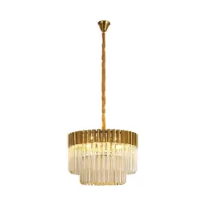 Image of Poland Ceiling Pendant Round 8 Light E14, Brass, Cognac Sculpted Glass, Item Weight: 17.3kg