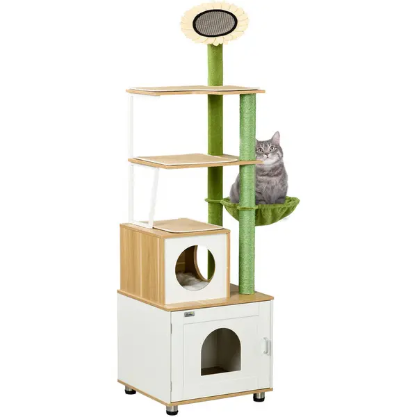 Image of PawHut Cat Tree w/ Litter Box, Scratching Post, Cat House