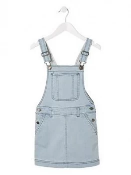 Image of Fat Face Girls Stripe Denim Pinafore Dress - Ecru, Size 6-7 Years, Women