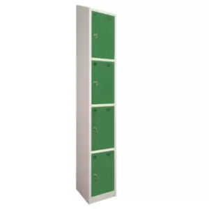 Image of 4 Door Locker, 450X450, Grey Carcass/Green Doors, Sloping Top, Camlock