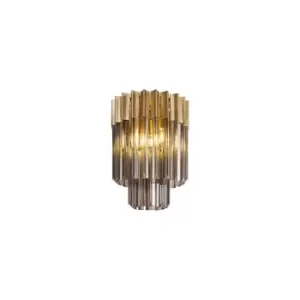 Image of Poland Ceiling Lamp Round 3 Light E14, Brass, Smoke Sculpted Glass