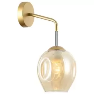 Image of Italux Borgo - Modern Wall Lamp Golden, Honey 1 Light with Amber Shade, E27