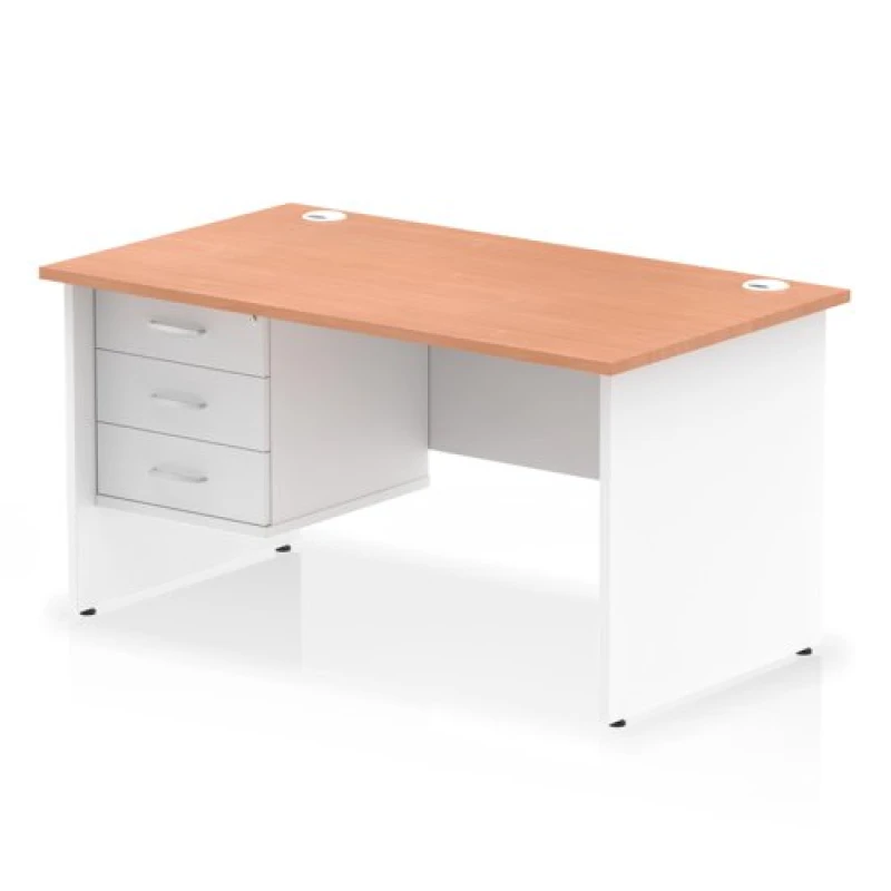 Image of Impulse Impulse 1400 x 800mm Straight Office Desk Beech Top White Panel End Leg with 1 x 3 Drawer Fixed Pedestal MIRDP14FP3BCHWHT