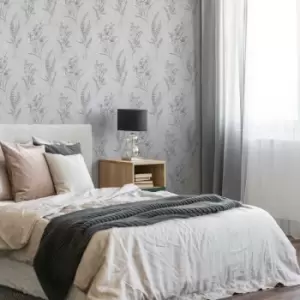 Image of Fresco - Jasmin Botanical Floral Mauve Wallpaper - White