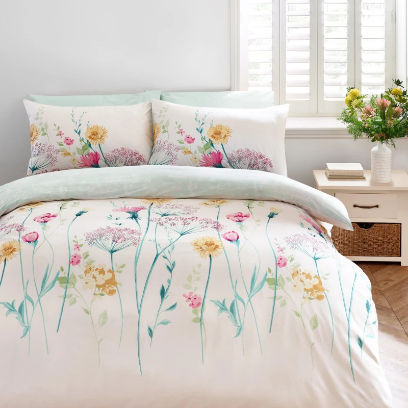 Image of Catherine Lansfield Meadowsweet Floral Duvet Cover Bedding Set Bright