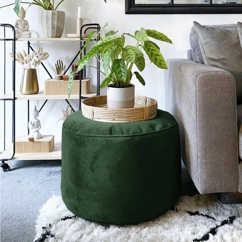 Image of rucomfy Beanbags rucomfy Velvet Pouffe - Indoor Bean Bag Footstool in Emerald Emerald Unisex