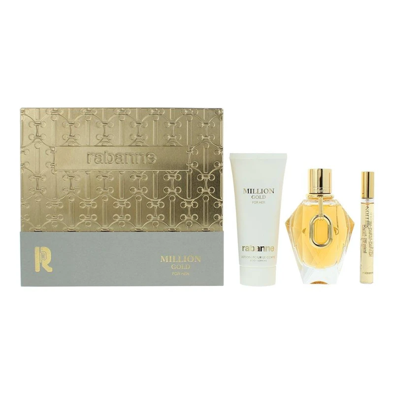Image of Paco Rabanne Million Gold 3 Piece Gift Set: Eau de Parfum 90ml - Body Lotion 100ml - Eau de Parfum 10ml