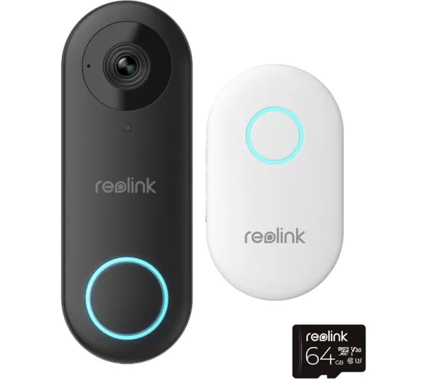 Image of REOLINK VDW5MM64-UK Quad HD Smart Video Doorbell - Black & White, Black,White