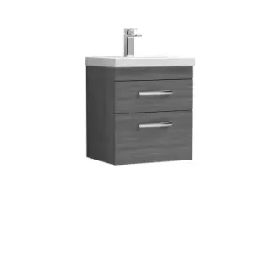 Image of Nuie Athena 500 Wall Hung 2-drawer Vanity & Thin-edge Basin - Grey Woodgrain