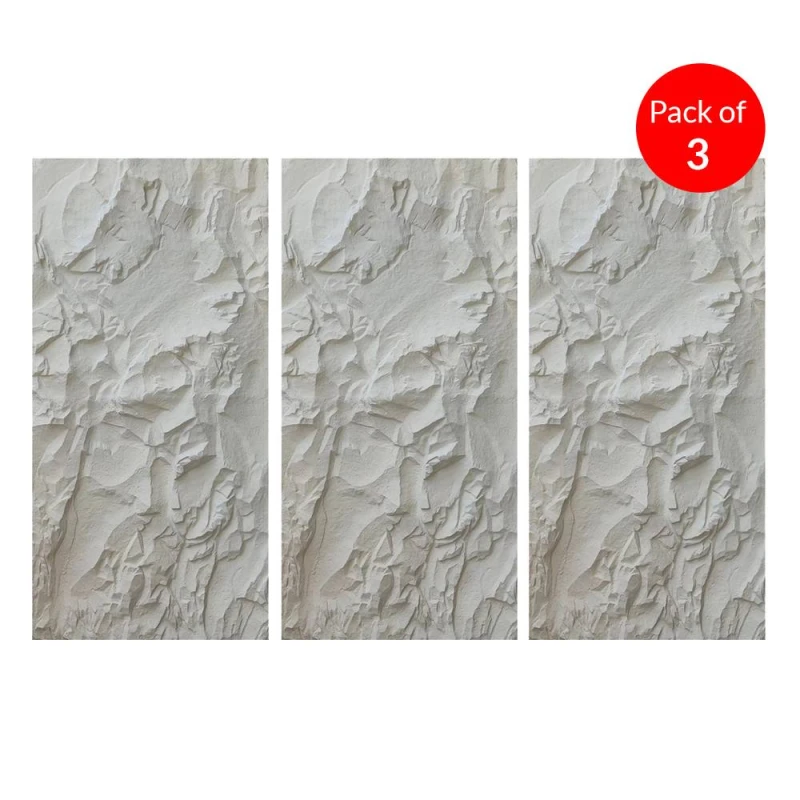 Image of ENER-J Crushed Texture PU Wall Panel Light Stone Finish Size 1200 x 600 x 55mm (Pack of 3) in Off-White Off-White Unisex