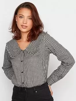 Image of Long Tall Sally Collar Detail Gingam Shirt - Black, Size 12, Women
