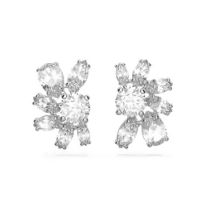 Image of Gema Stud Flower White Rhodium Plated Earrings 5644679