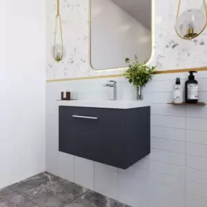 Image of Deco Wall Hung 1-Drawer Vanity Unit with Basin-2 600mm Wide - Satin Anthracite - Nuie