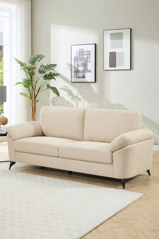 Image of More4Homes Malmo 3 Seater Sofa Modern Scandi Style Fabric Living Room Sofa (Beige)