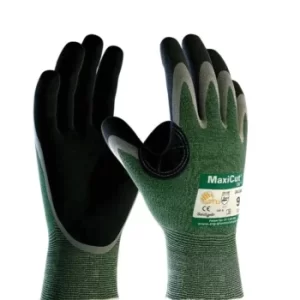 Image of Cut Resistant Gloves, NBR Coated, Green/Black, Size 9