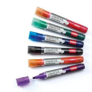 Image of Nobo 1901419 Liquid Ink Drywipe Markers Pack of 6