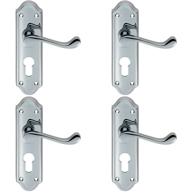 Image of Loops 4x PAIR Victorian Upturned Lever on Euro Lock Backplate 168 x 47mm Chrome Multi